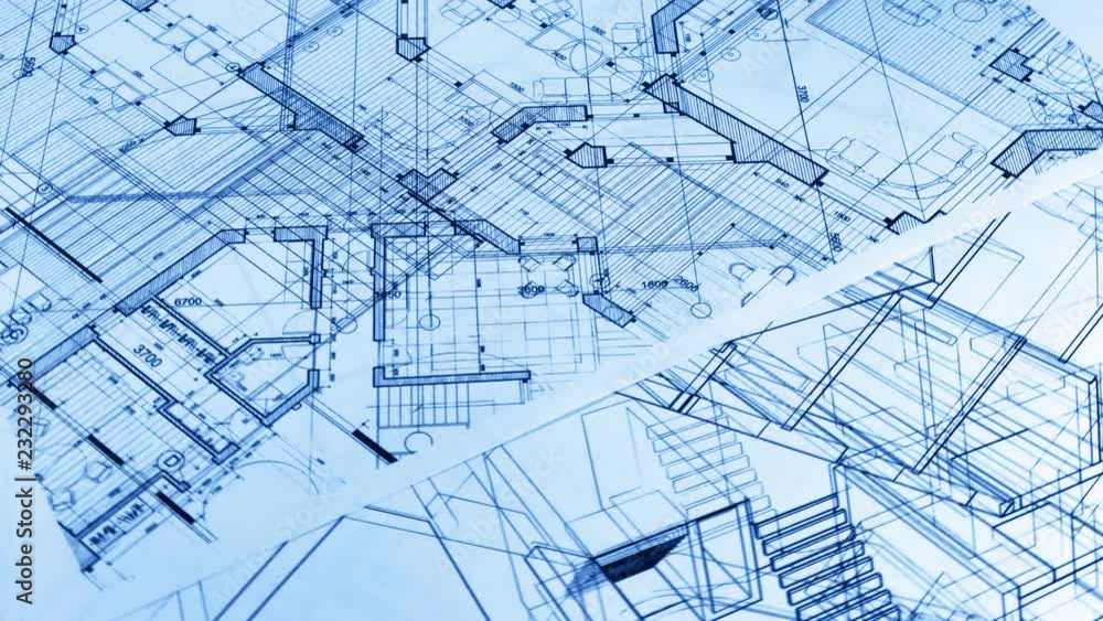 Architectural Blueprints - architectural plan of a modern house / smoothly rotate / seamless looping Architectural Blueprints - architectural plan of a modern house / smoothly rotate / seamless looping