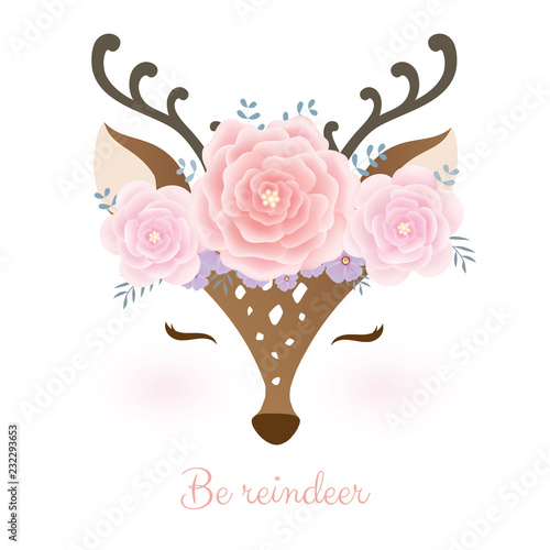 Cute deer head with flower crown.