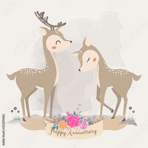 Cute Deer in love. invitation card.