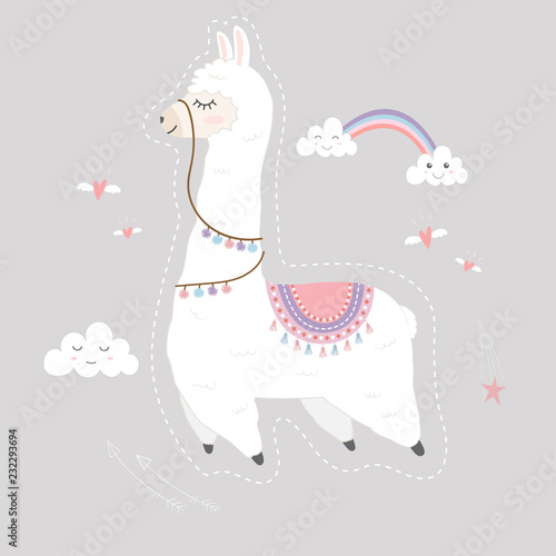 Cute Llama design floating in the sky.