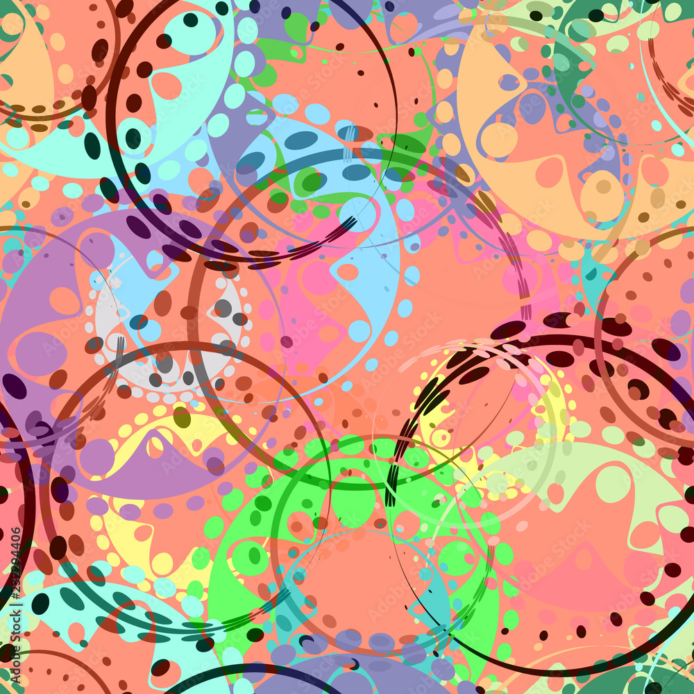 Vector seamless texture of pastel gears and laurel wreaths in kaleidoscopic pink style. Vector seamless texture of pastel gears and laurel wreaths in kaleidoscopic pink style.