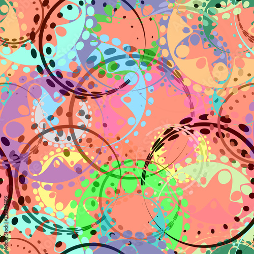 Vector seamless texture of pastel gears and laurel wreaths in kaleidoscopic pink style.