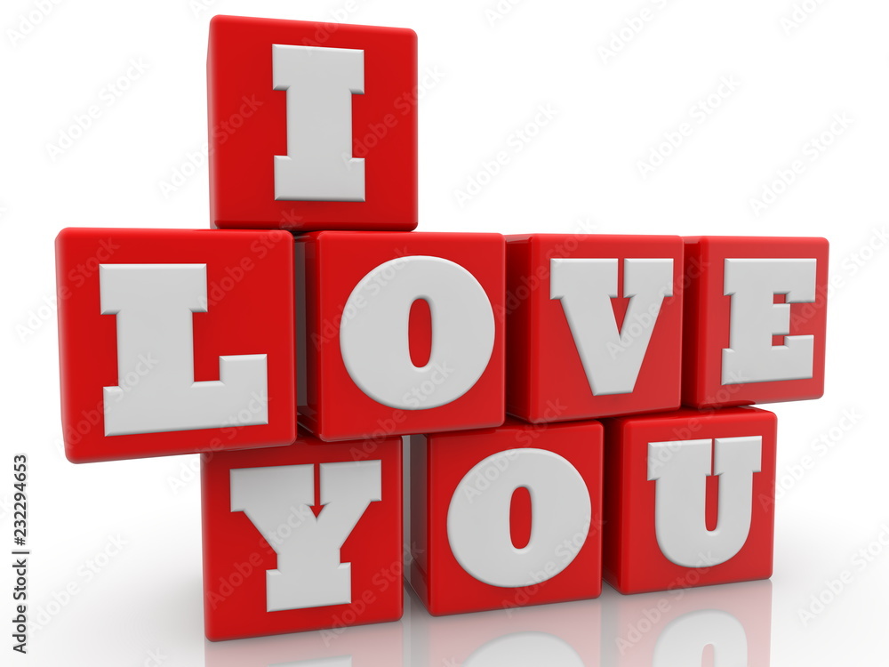 I love you concept on red color cubes on white background