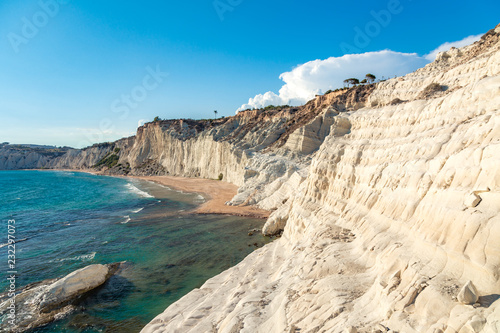 Summer view of famous white rocks Scala dei Turchi in Sicily, Italy