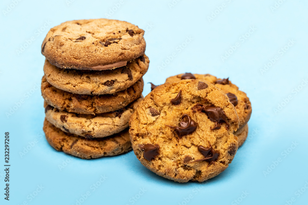 Tasty cookies with blue background. Homemade and delicious biscuit in high resolution. Tasty cookies with blue background. Homemade and delicious biscuit in high resolution.