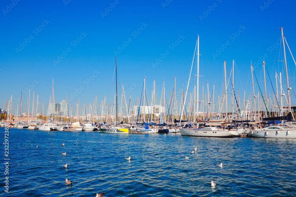 yacht Parking in the port of Barcelona. Spain