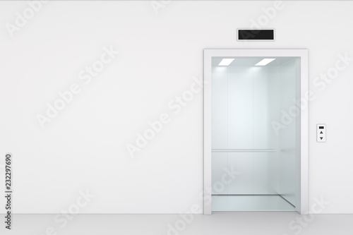 Empty elevator hall interior with waiting lift and grey walls. 3d rendering.