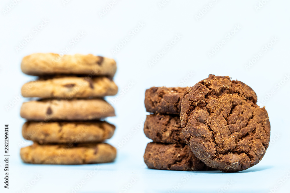 Cookies in macro photography. Chocolate drops in detail on cookie. Biscuit seen close up in detail. Cookies in macro photography. Chocolate drops in detail on cookie. Biscuit seen close up in detail.