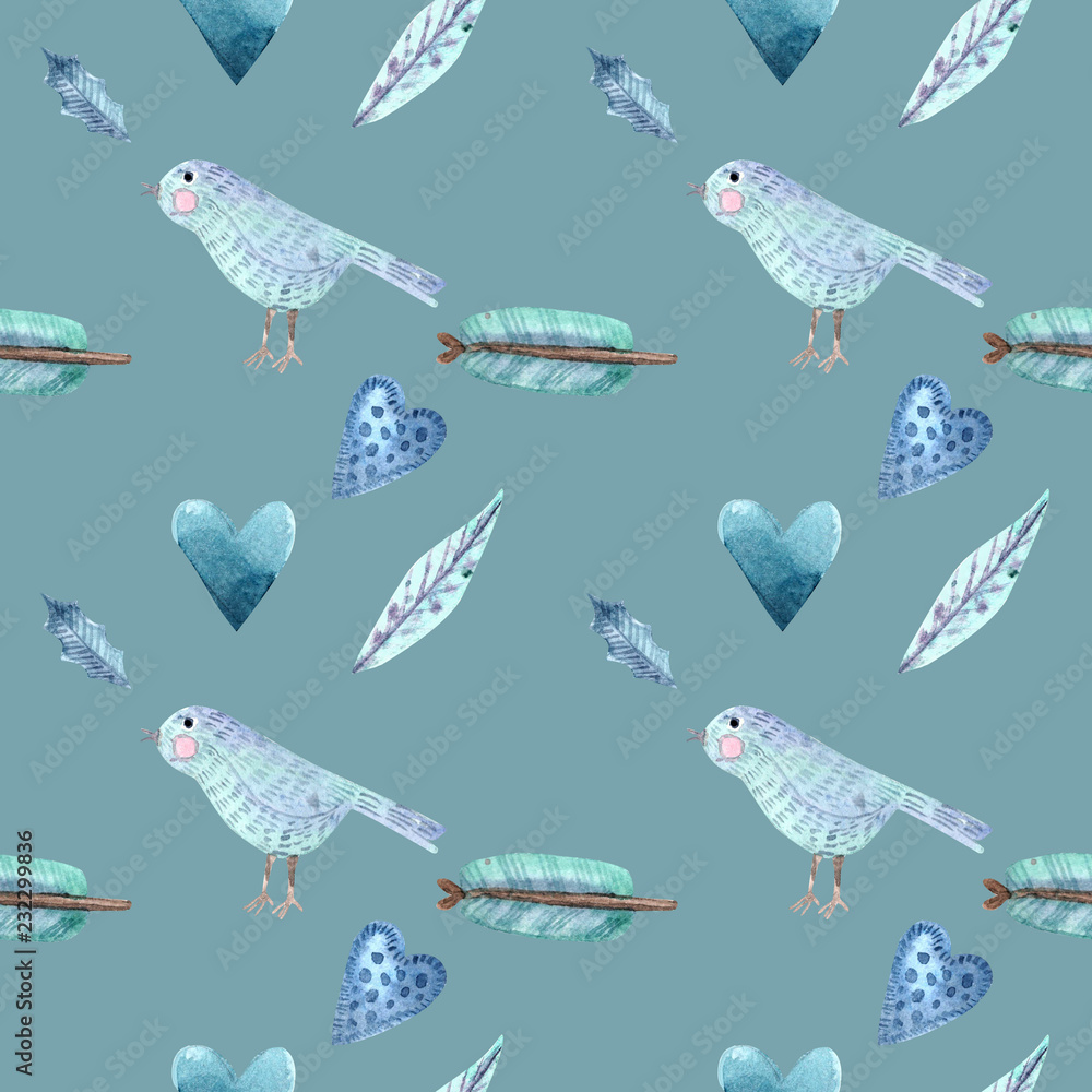 Watercolor bird seamless pattern Watercolor bird seamless pattern