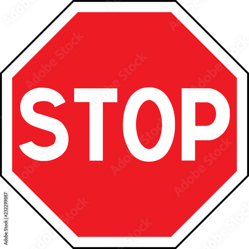 Road sign in France:  STOP. Traffic stop sign on pure white. Red octagonal stop sign for prohibited activities. illustration
