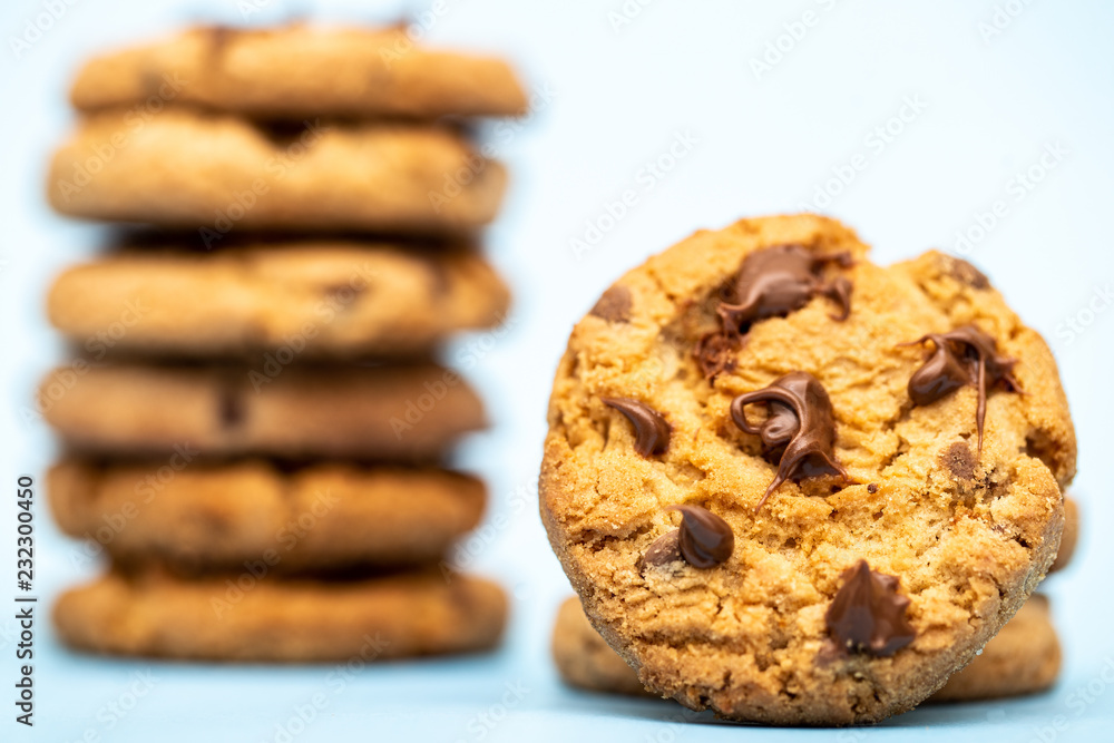 Cookies in macro photography. Chocolate drops in detail on cookie. Biscuit seen close up in detail. Cookies in macro photography. Chocolate drops in detail on cookie. Biscuit seen close up in detail.