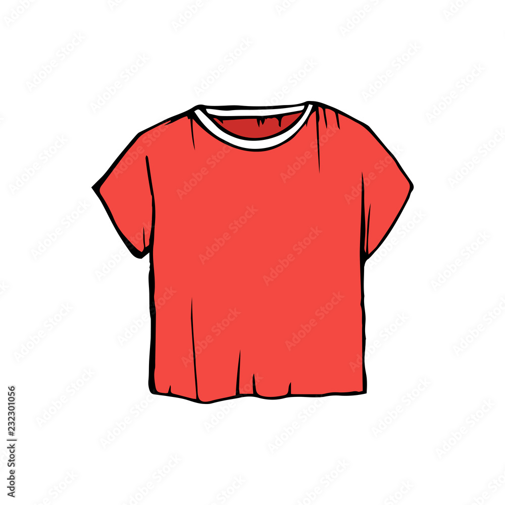 t-shirt vector illustration. children's outline drawing clothes. red sketch  T-shirts Stock Vector | Adobe Stock