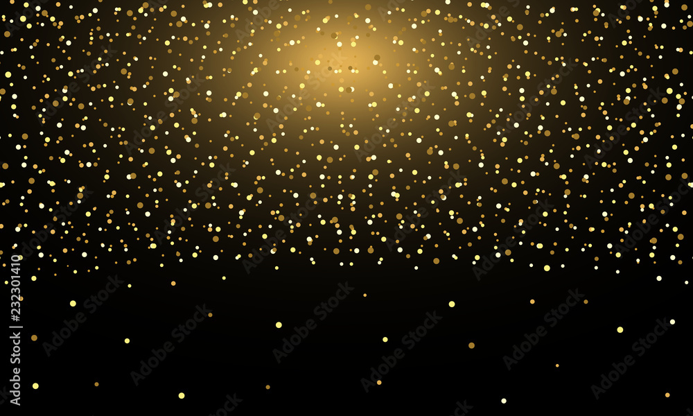Gold glitter texture with dots on a black background.