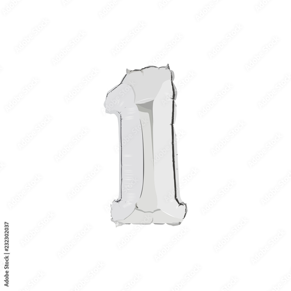 Metallic Silver Vector Balloon Number 1. Metallic Silver Vector Balloon Number 1.