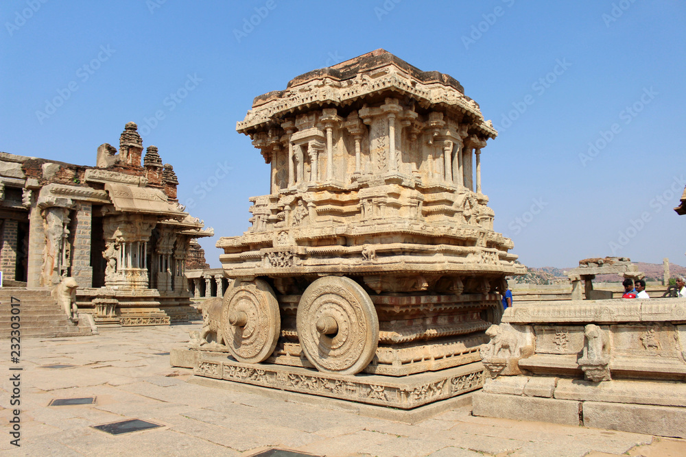 The famous Vijaya Vittala Temple and its chariot of Hampi.