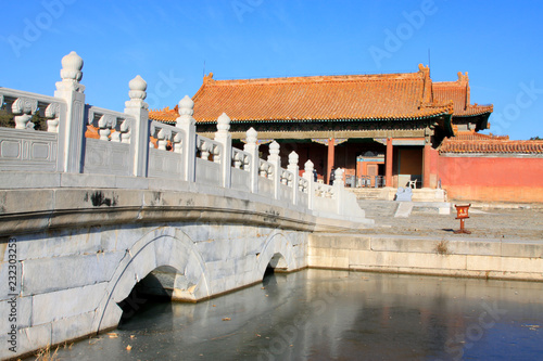 The stone bridge and RON door landscape architecture, in the Eastern Tombs of the Qing Dynasty, on december 15, 2013, ZunHua, hebei province, China.