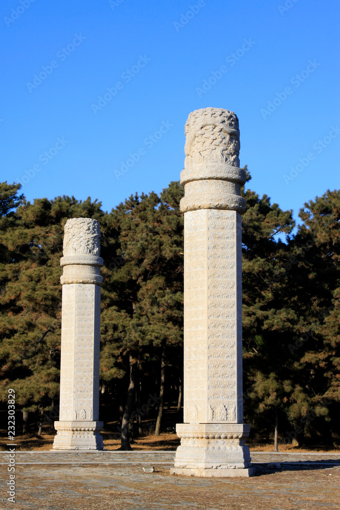 The Looking stone column landscape architecture, in the Eastern Tombs of the Qing Dynasty, on december 15, 2013, ZunHua, hebei province, China.