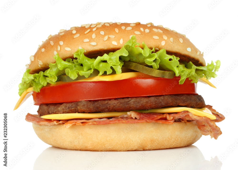 Big hamburger on white background Big hamburger on white background