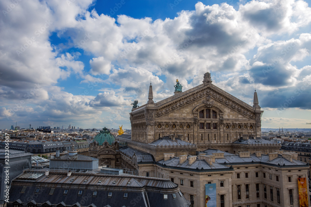 PARIS, FRANCE, SEPTEMBER 6, 2018 -  Aerial view of Opera from Galeries Lafayette terrace in Paris, France