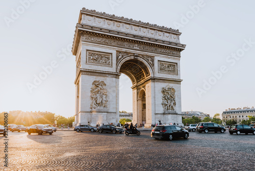Paris Arc de Triomphe (Triumphal Arch) in Chaps Elysees at sunset, Paris, France. © Ekaterina Belova