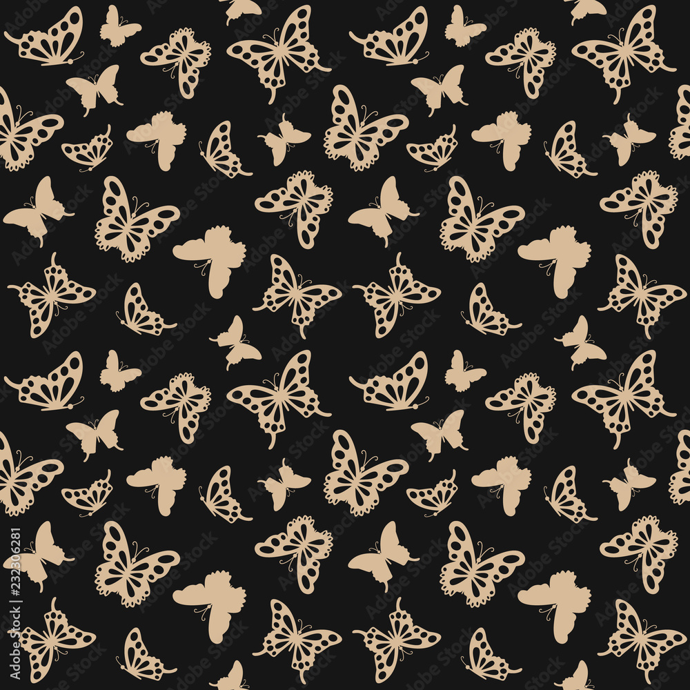 Luxury seamless pattern with golden butterflies on black. Luxury seamless pattern with golden butterflies on black.