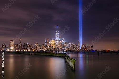 Tribute In Light from Jersey City Waterfront Walkway 