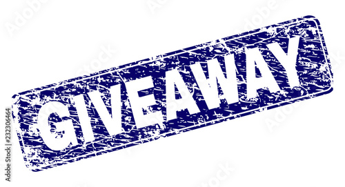 GIVEAWAY stamp seal print with distress style. Seal shape is a rounded rectangle with frame. Blue vector rubber print of GIVEAWAY caption with unclean style.