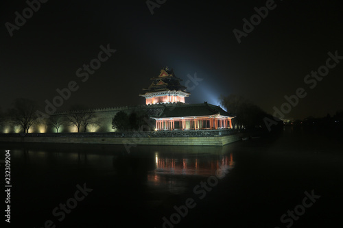 The Northwest turrets of the Forbidden City at night, on december 22, 2013, beijing, china.