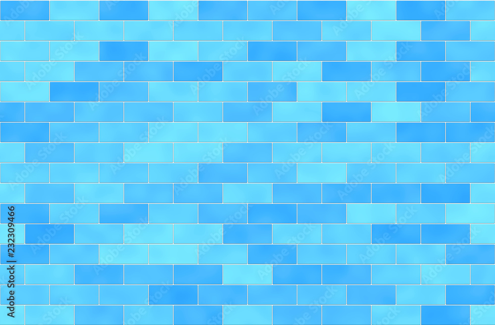 Fototapeta premium Wall of blue bricks, abstract seamless background