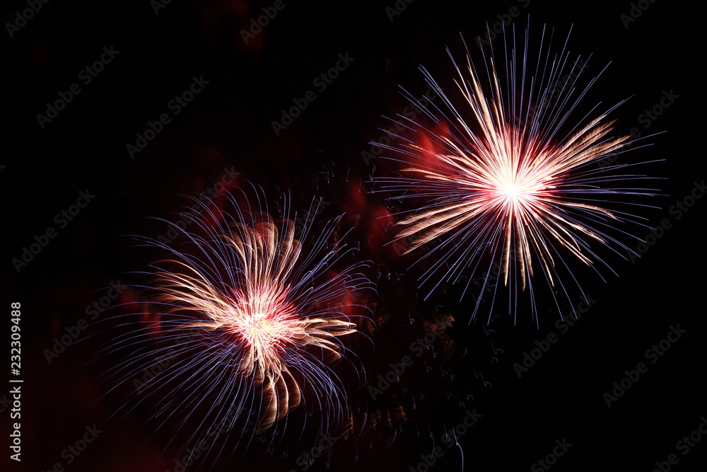 Feu d'artifice rouge de nuit pour la fête nationale Feu d'artifice rouge de nuit pour la fête nationale