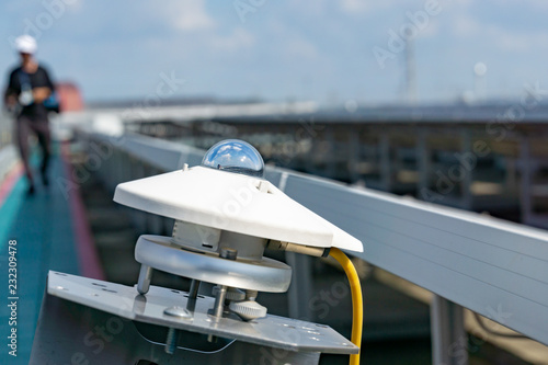 Pyranometer for measuring irradiance in solar farm with blue sky,Solar Cell Plant