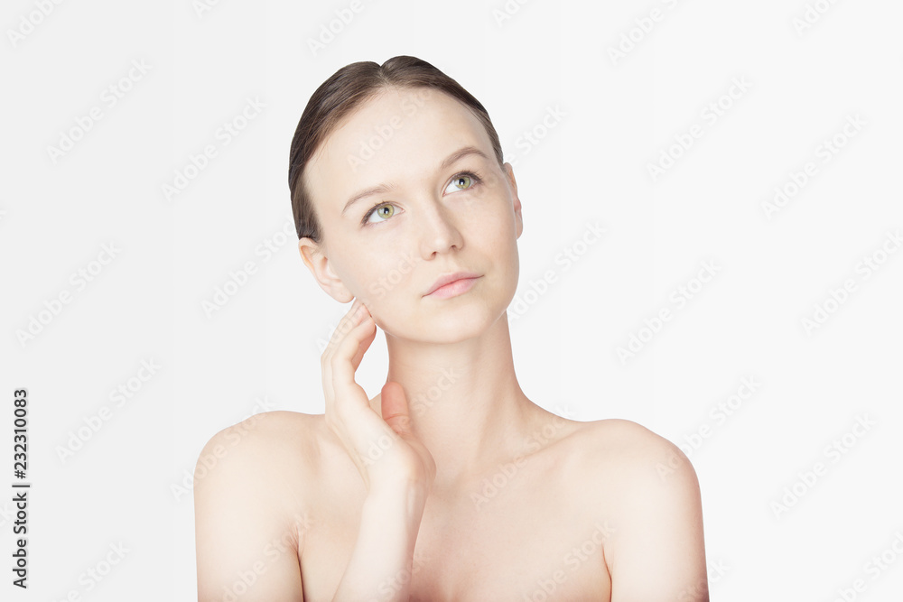 Beautiful Thoughtful Young Woman with Clean Fresh Skin Beautiful Thoughtful Young Woman with Clean Fresh Skin