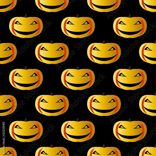 Pumpkins for Halloween. Vector image. Texture. Seamless pattern on a black background. 3d.