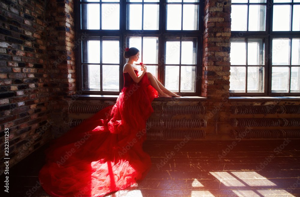 Long flowing red dress on sale