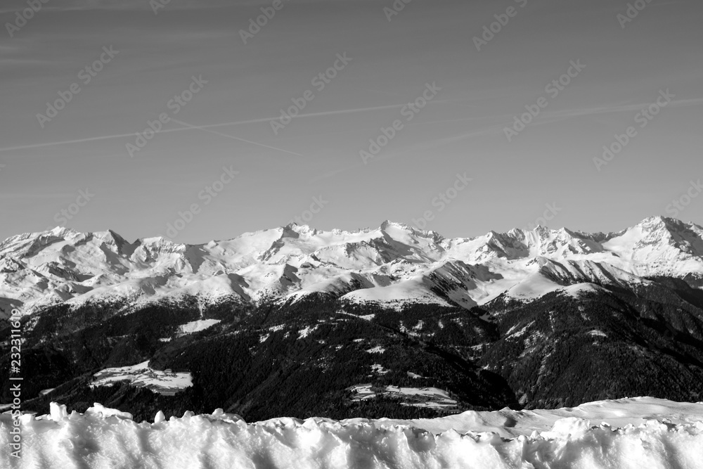 Snow covered Mountains in Black and White