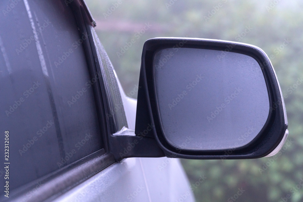 The steam fog on the car mirror The steam fog on the car mirror