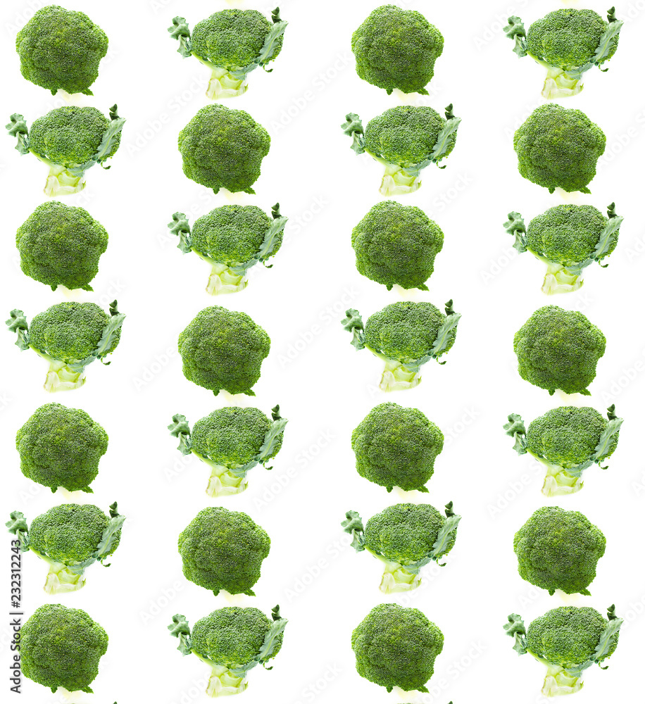 Fresh Broccoli On White Background . Vegetable Pattern Fresh Broccoli On White Background . Vegetable Pattern