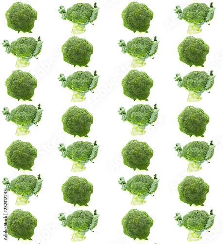 Fresh Broccoli On White Background . Vegetable Pattern