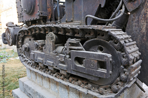 abandoned coal mining machinery caterpillar, in the Kailuan national mine park, tangshan city, hebei province, China.