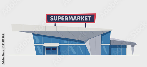 Modern supermarket building. Cartoon vector illustration