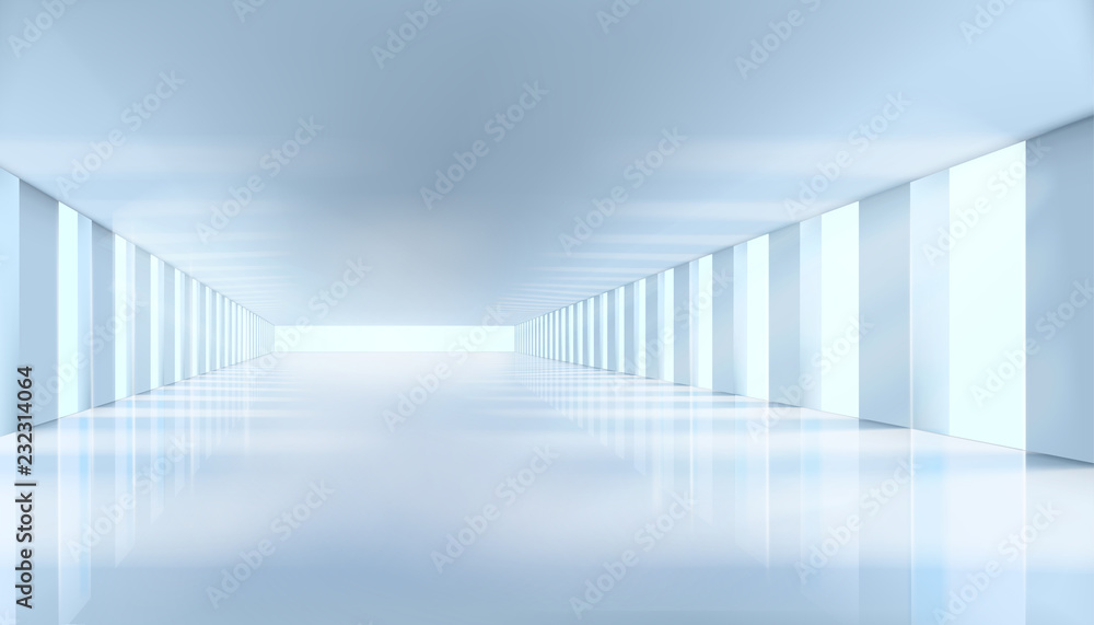 Obraz premium Long hall with the windows. Vector illustration.