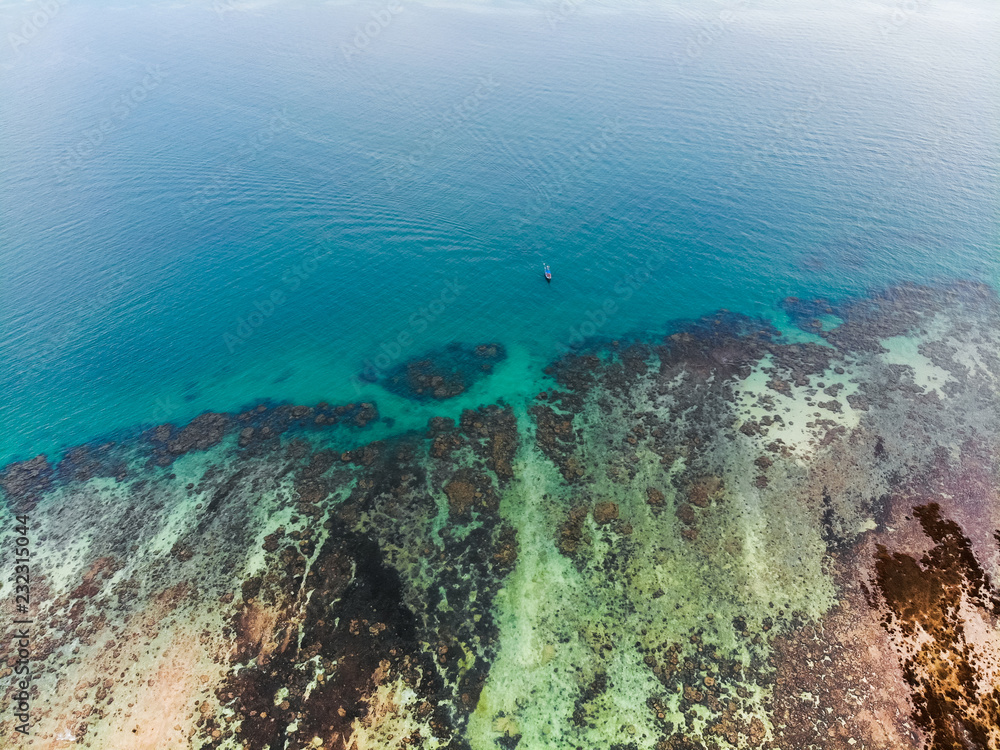 Sea and boat beach coast aerial view