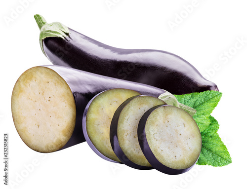 Collection of eggplants  isolated on a white background