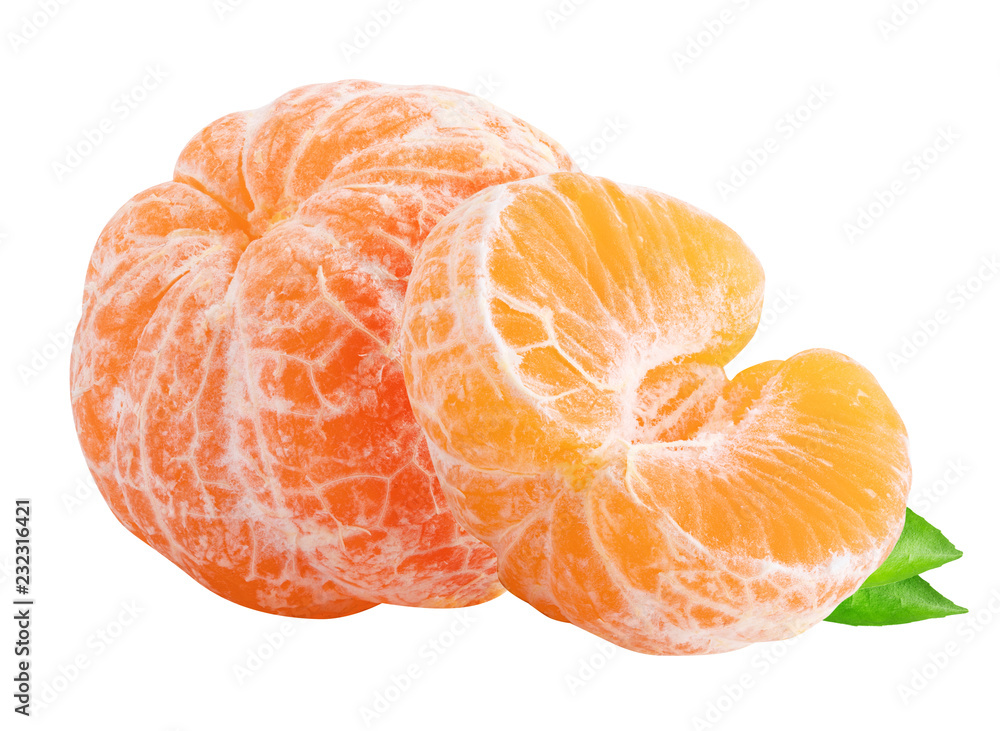 Collection of mandarin isolated with shadow on white background.