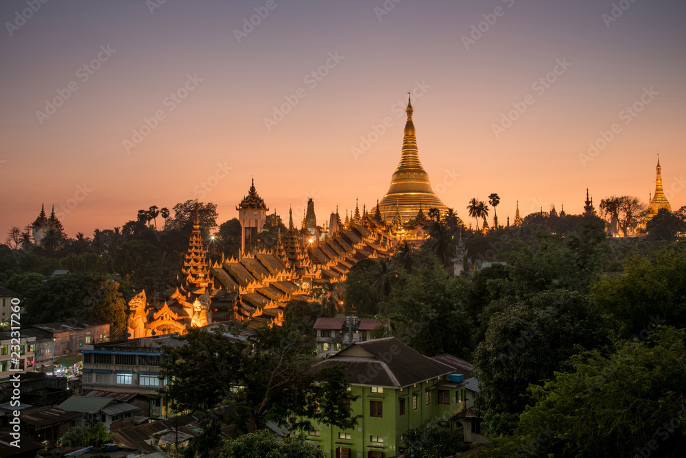 Shwedagon pagoda at sunrise,travel concept