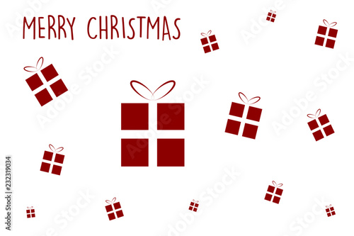 Illustrazione pacchi regalo di natale, sfondo bianco, testo Merry Christmas , vettoriale Natale