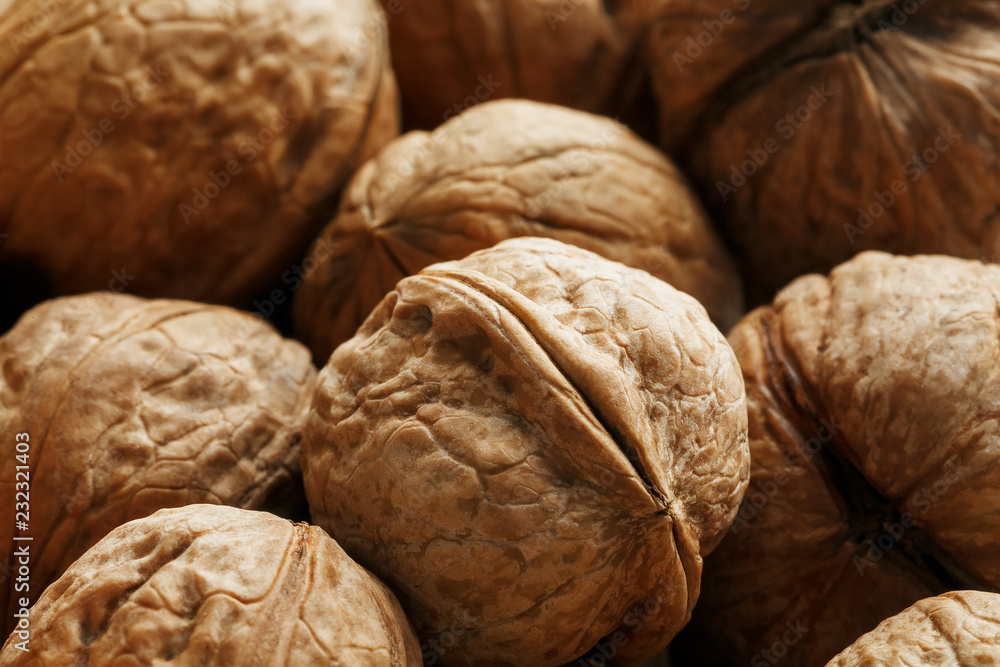 Natural Walnuts in shell background dramatic contrast Natural Walnuts in shell background dramatic contrast