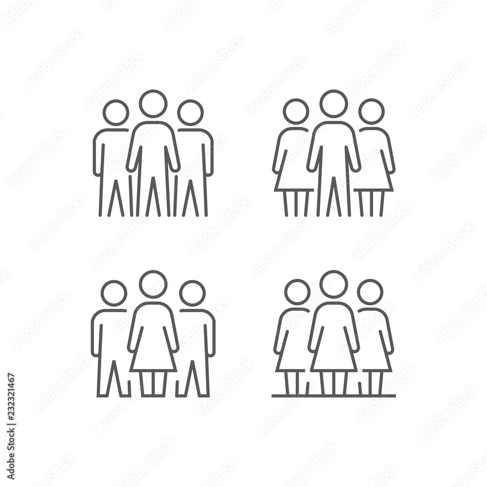 Simple set of people icons. Group of people vector illustration. Men and Women thin line icon Simple set of people icons. Group of people vector illustration. Men and Women thin line icon