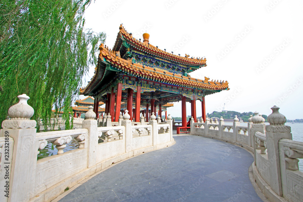 pavilion building landscape in the Beihai Park,Beijing, China pavilion building landscape in the Beihai Park,Beijing, China