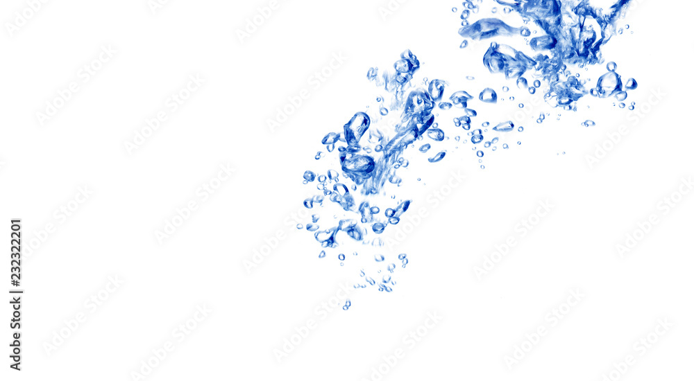 clean blue water and air bubbles isolated on white background